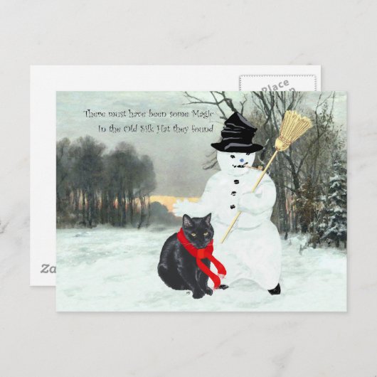 Zwarte kat en Snowman Briefkaart (Voorkant / Achterkant)