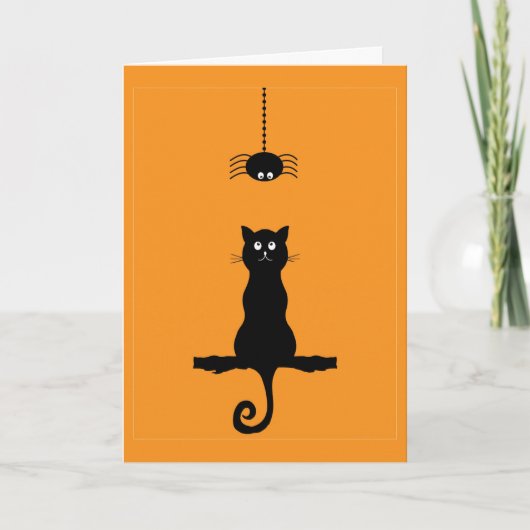 Zwarte kat en spin Halloween kaart (Voorkant)