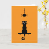 Zwarte kat en spin Halloween kaart (Gele Bloem)