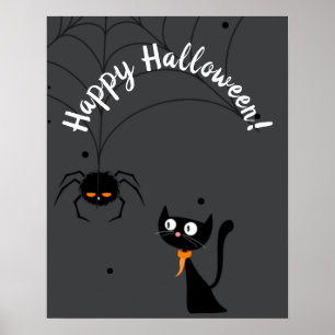 Zwarte kat en spin Halloween Poster