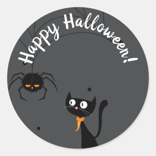 Zwarte kat en spin Halloween Ronde Sticker (Voorkant)