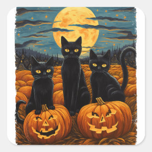 Zwarte kat en spook zittend op bank Halloween Dar Vierkante Sticker