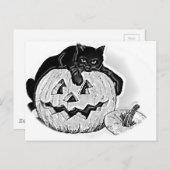 Zwarte kat en Spooky pompoen Halloween Briefkaart (Voorkant / Achterkant)
