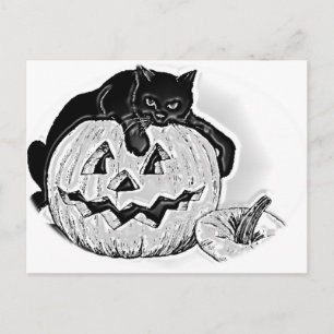 Zwarte kat en Spooky pompoen Halloween Briefkaart