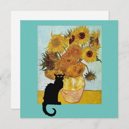 Zwarte Kat en Van Gogh Zonnebloemen Kaart (Voorkant / Achterkant)