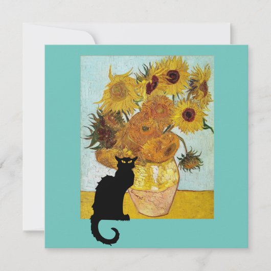 Zwarte Kat en Van Gogh Zonnebloemen Kaart (Voorkant)