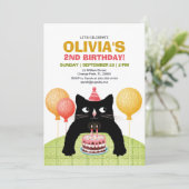 Zwarte kat en verjaardagstaart. kaart (Staand voorkant)