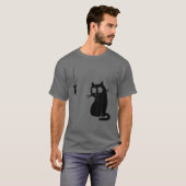 Zwarte kat en vis grappige kat t-shirt (Voorkant volledig)