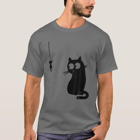 Zwarte kat en vis grappige kat t-shirt (Voorkant)