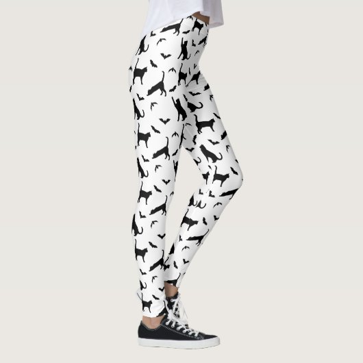 Zwarte kat en vleermuis vormen Schattige Halloween Leggings (Rechts)