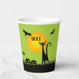 Zwarte Kat en Vleermuizen Halloween Papieren Bekers