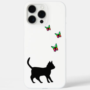 Zwarte kat en vlinder iPhone 16 pro max hoesje