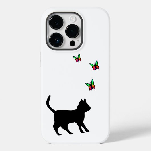 Zwarte kat en vlinder Case-Mate iPhone case (Achterkant)