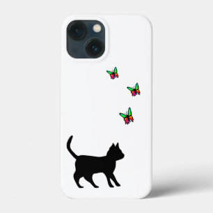 Zwarte kat en vlinder Case-Mate iPhone case