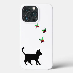 Zwarte kat en vlinder Case-Mate iPhone case