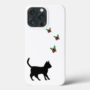 Zwarte kat en vlinder Case-Mate iPhone case