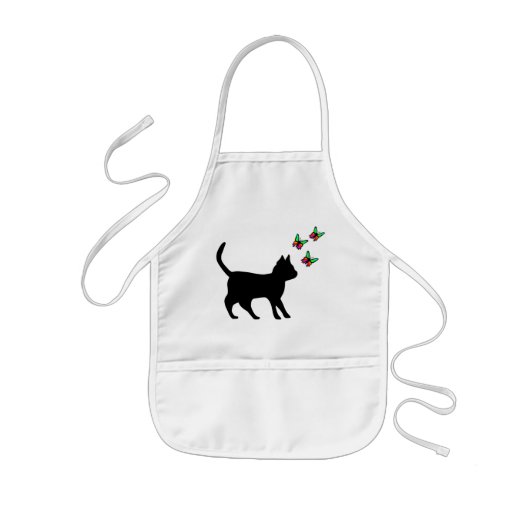 Zwarte kat en vlinder kinder schort (Voorkant)