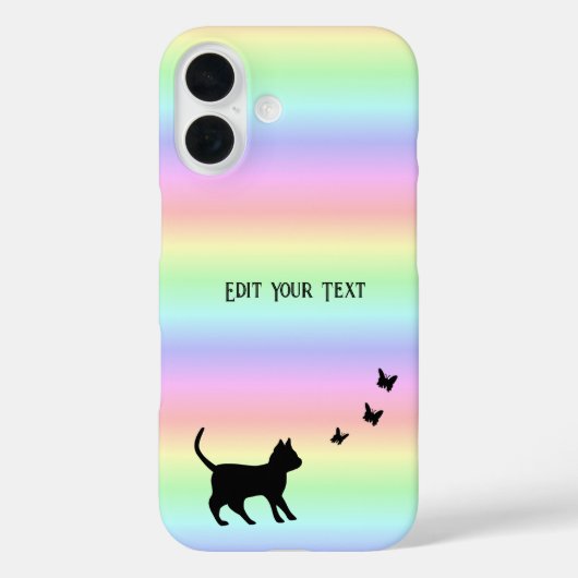 Zwarte kat en vlinder op regenboog Case-Mate iPhone case (Achterkant)