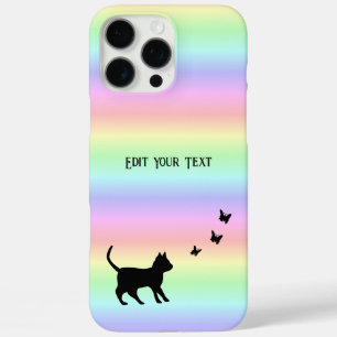 Zwarte kat en vlinder op regenboog iPhone 16 pro max hoesje
