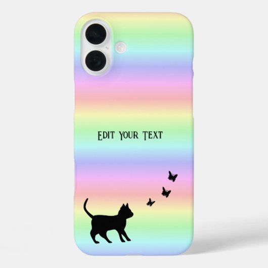 Zwarte kat en vlinder op regenboog Case-Mate iPhone case (Achterkant)