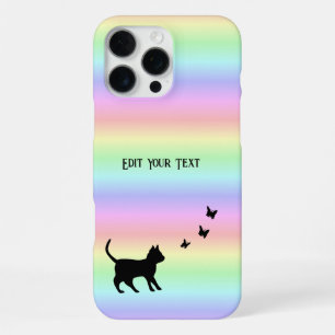 Zwarte Kat en Vlinder op Regenboog iPhone 16 Pro Max Hoesje