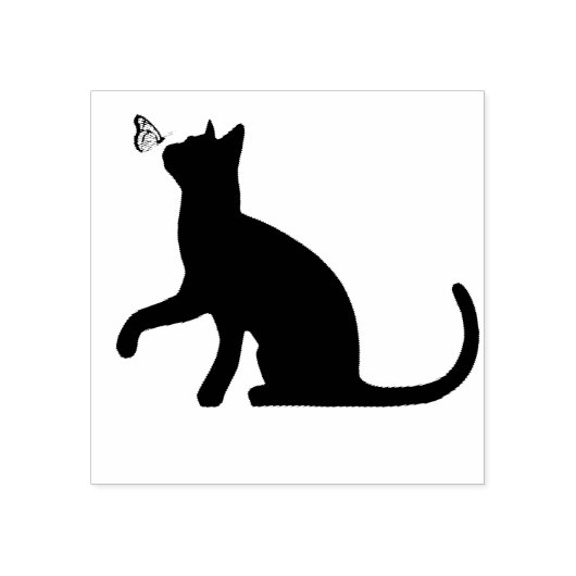 Zwarte kat en vlinder rubberstempel (Afrduk)