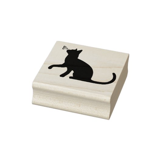 Zwarte kat en vlinder rubberstempel (Stempel)