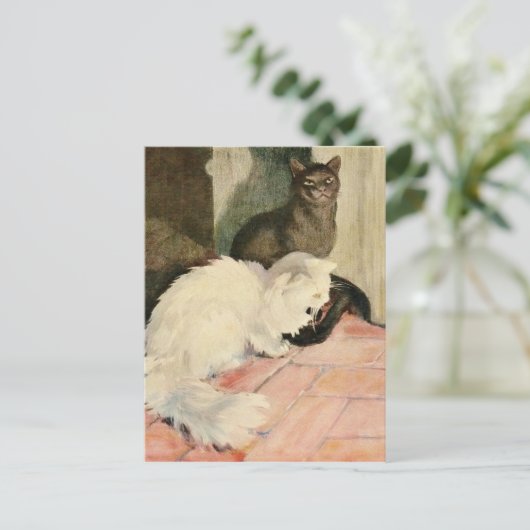  zwarte kat en vloeiende witte felscultuur aankondigingskaart (Staand voorkant)