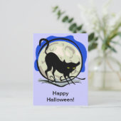Zwarte kat en volle maan briefkaart (Staand voorkant)