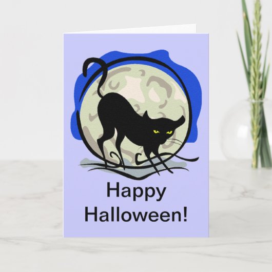 Zwarte kat en volle maan kaart (Voorkant)