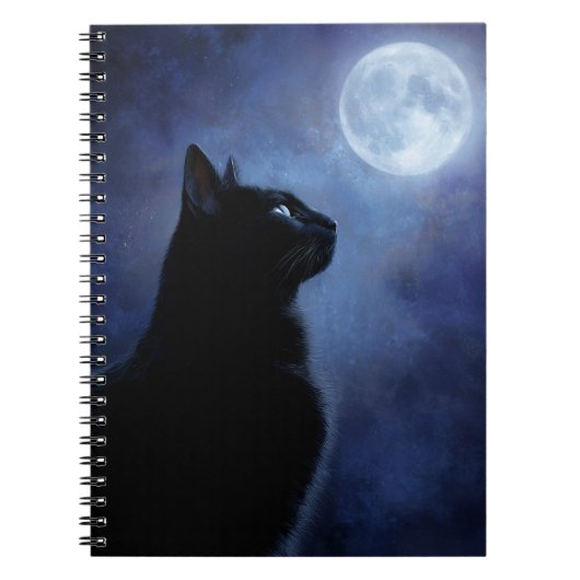 Zwarte kat en volle maan Notitieboek (Voorkant)