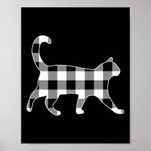 Zwarte kat en witte buffelplaid Kerstmis Poster