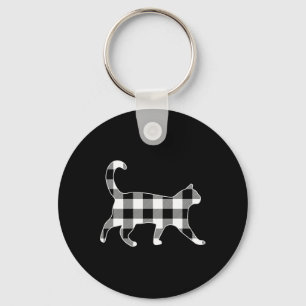 Zwarte kat en witte buffelruit Kerstmis  Sleutelhanger