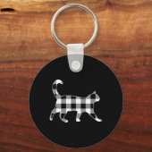 Zwarte kat en witte buffelruit Kerstmis Sleutelhanger (Voorkant)