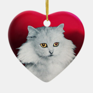 ZWARTE KAT EN WITTE KAT HART KERAMISCH ORNAMENT