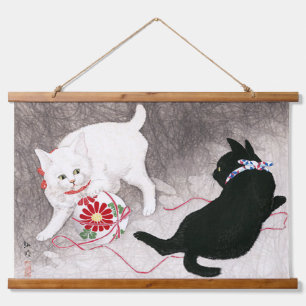 Zwarte kat en witte kat, Takahashi Shotei Hangend Wandkleed