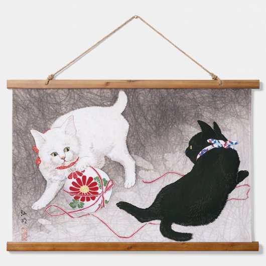 Zwarte kat en witte kat, Takahashi Shotei Hangend Wandkleed (Voorkant)