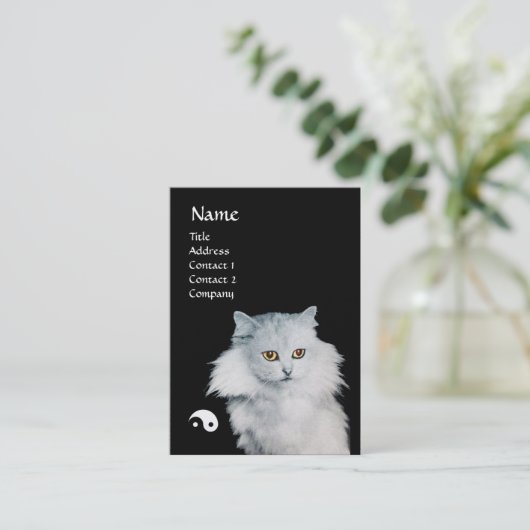ZWARTE KAT EN WITTE KAT YIN YANG VISITEKAARTJE (Staand voorkant)