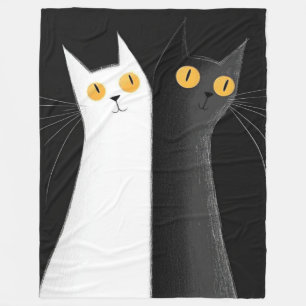Zwarte Kat en Witte Katten op Zwart Fleece Deken