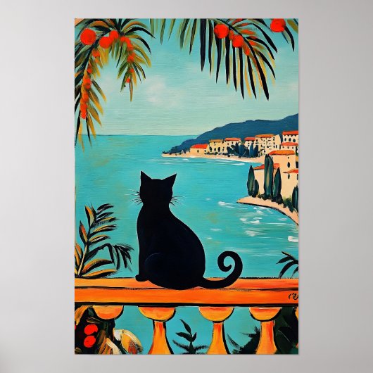 Zwarte Kat en Zee  Poster (Voorkant)