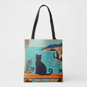 Zwarte Kat en Zee Tote Bag (Voorkant)