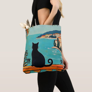 Zwarte Kat en Zee Tote Bag