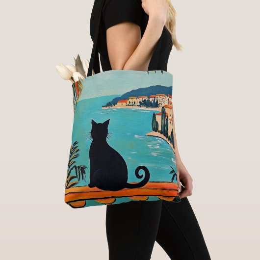 Zwarte Kat en Zee Tote Bag (Dichtbij)