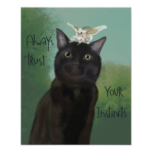 Zwarte Kat en Zijde Moth Foto Afdruk