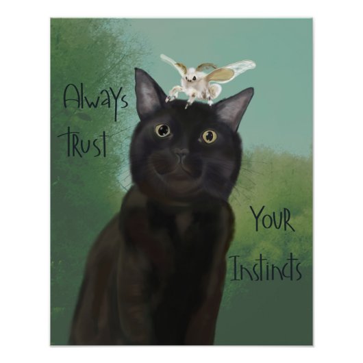 Zwarte Kat en Zijde Moth Foto Afdruk (Voorkant)