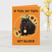 Zwarte Kat En Zonnebloemen, 5" x 7" Vouwkaart Kaart (Gele Bloem)