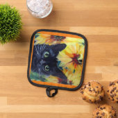 Zwarte kat en zonnebloemen Oven Mitts & Pot Houder (Top down)