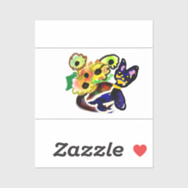 Zwarte Kat en Zonnebloemen  Sticker