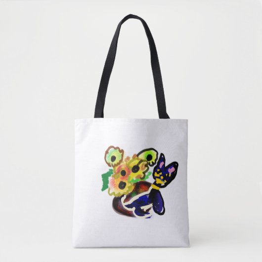 Zwarte Kat en Zonnebloemen Tote Bag (Voorkant)