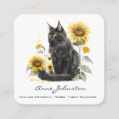 Zwarte kat en zonnebloemen vierkant Visitekaartje (Voorkant)